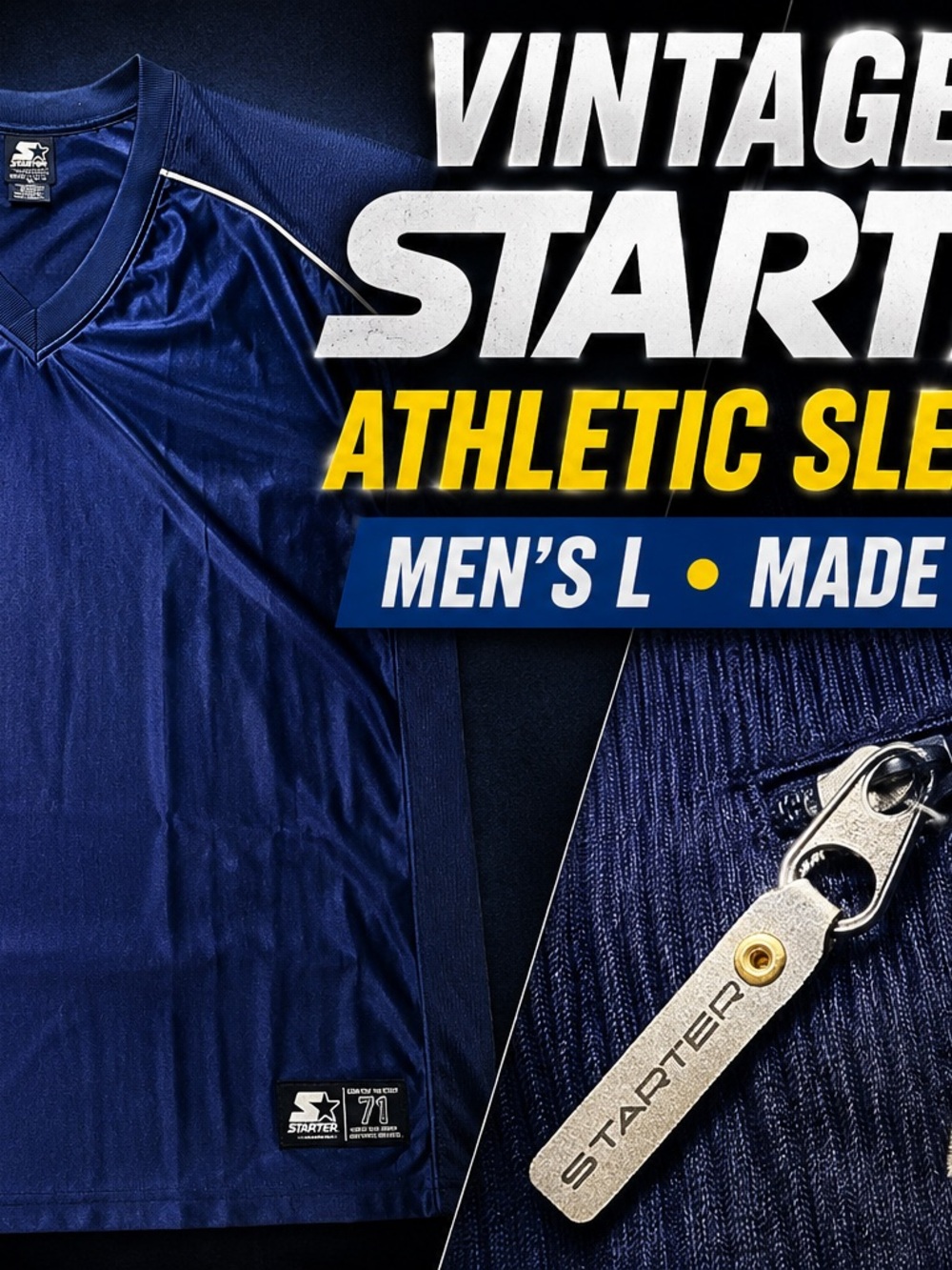STARTER Men's Athletic Sleeveless Jersey in Navy Blue with White Trim